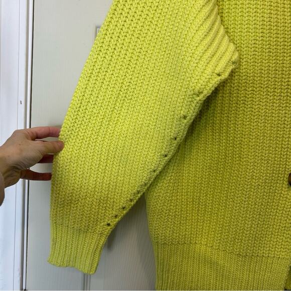 Free People Swim Too Deep Cardi Neon Yellow Kinit Cardigan Sweater Oversize XS - Picture 8 of 9